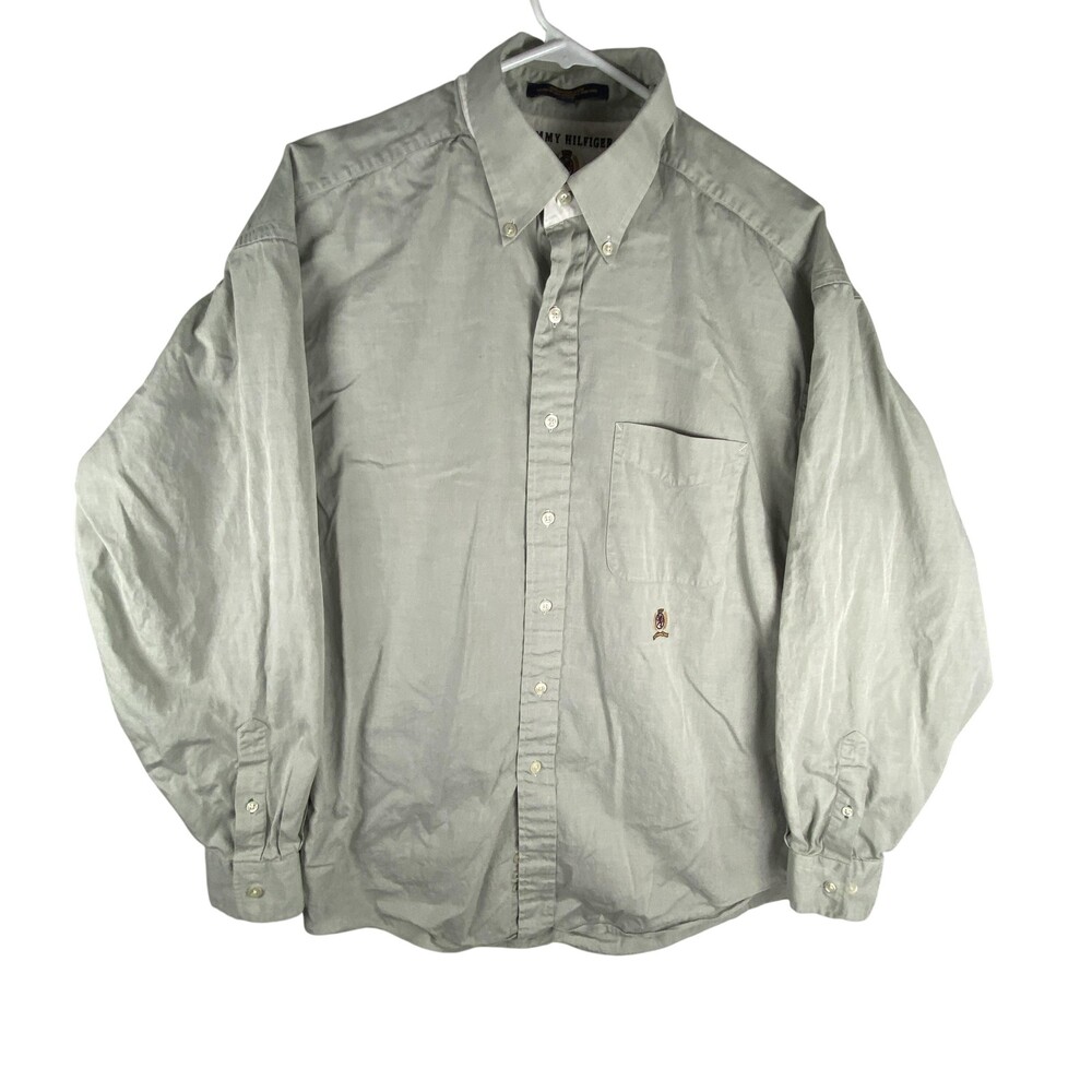 Vintage Tommy Hilfiger Dress Shirt Mens 16.5 34/35 Green Crest Hong Kong 90s